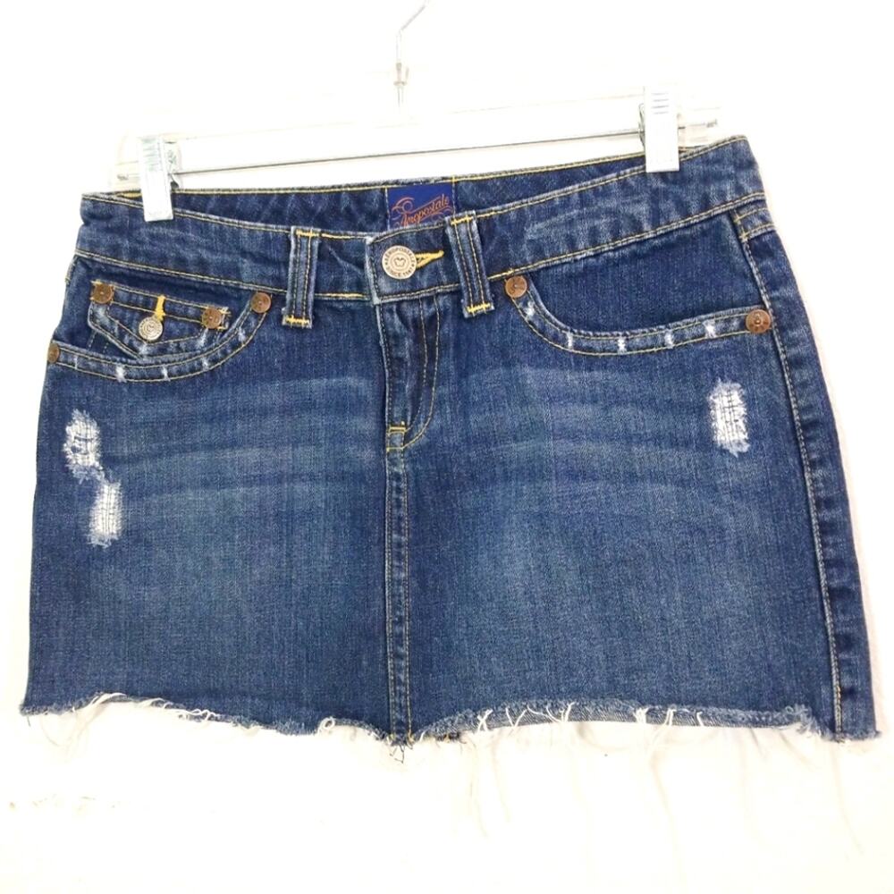 Aeropostale jean denim distressed raw hem skirt